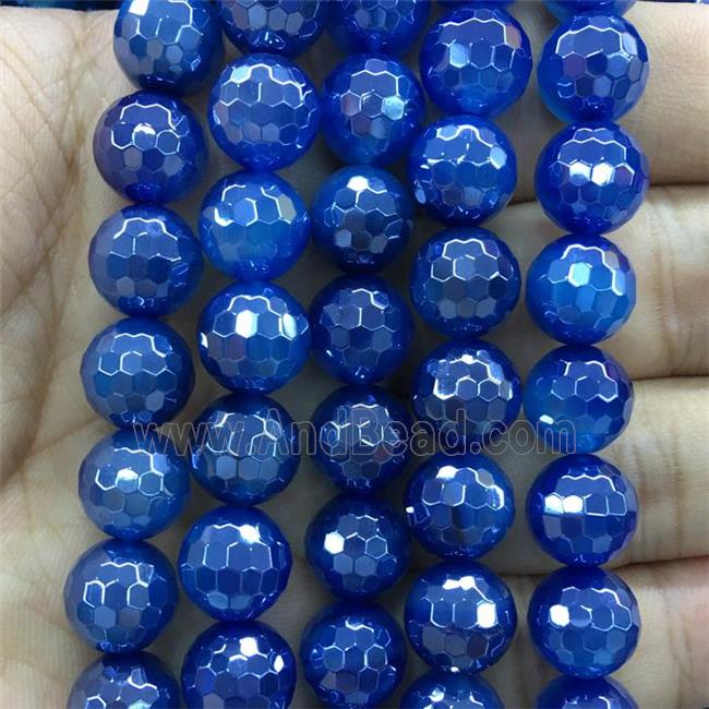 blue Agate Beads, faceted round, light electroplated