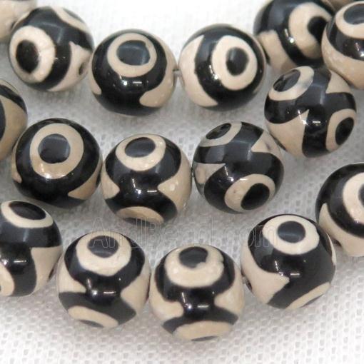 Tibetan Agate Beads Smooth Round Black White Evil Eye