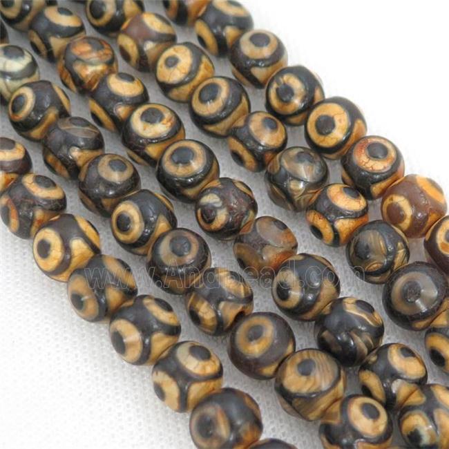 round rough Tibetan Agate Beads, eye, yellow