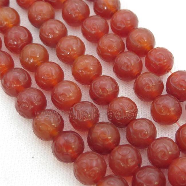 red Agate Beads, round, carved