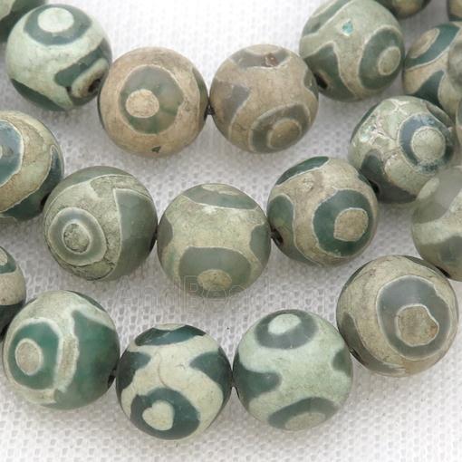 matte Tibetan Agate beads, green, eye
