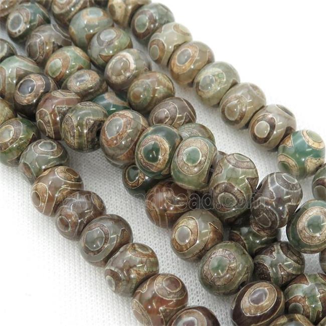 green Tibetan Agate Beads, rondelle, eye