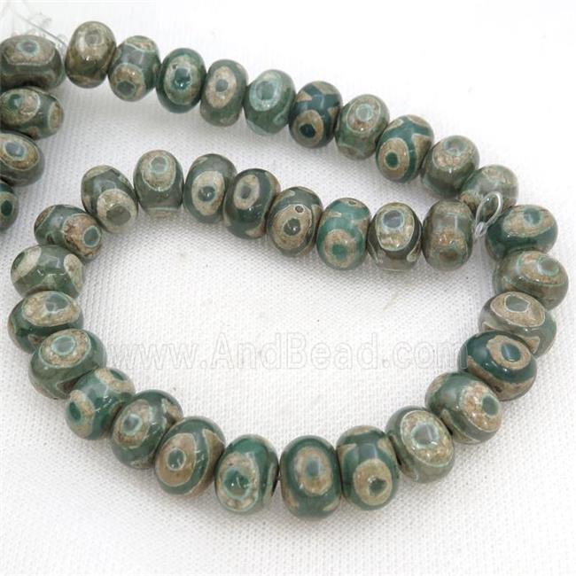 green Tibetan Agate Beads, rondelle, eye
