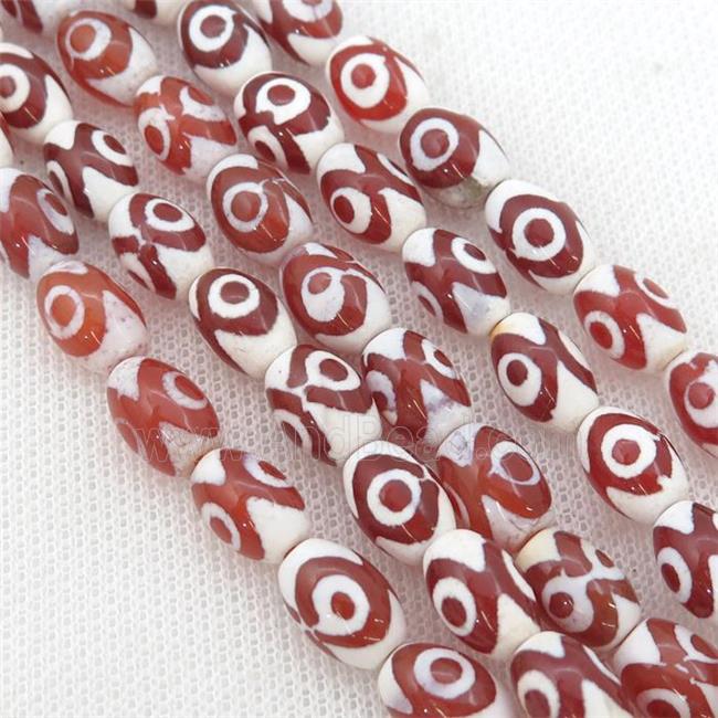 red Tibetan Agate rice beads, eye