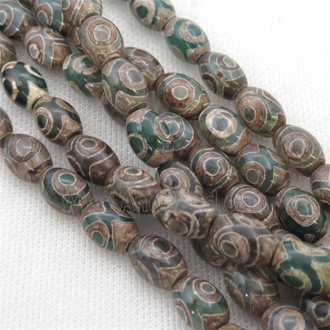 green Tibetan Agate barrel beads, eye
