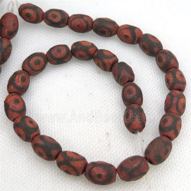 rough Tibetan Agate barrel beads, red evil eye