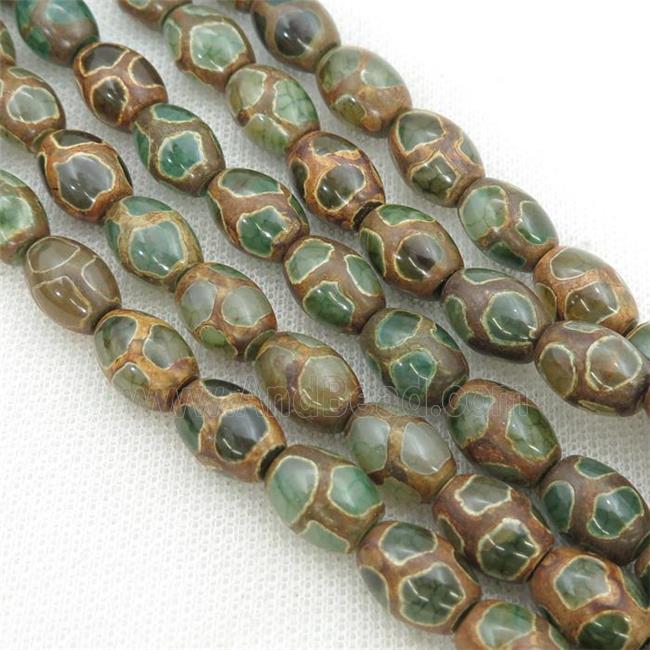 green Tibetan Agate rice beads, barrel, football