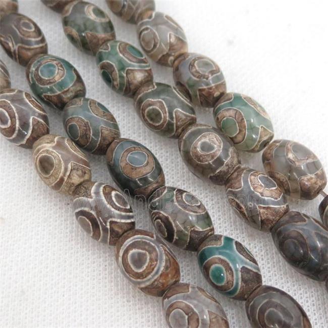 green Tibetan Agate barrel beads, eye