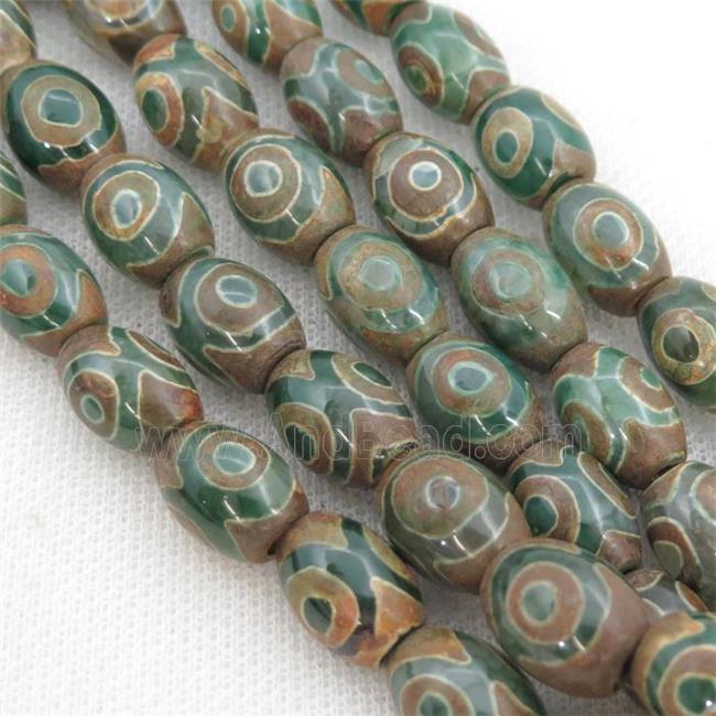green Tibetan Agate barrel beads, eye