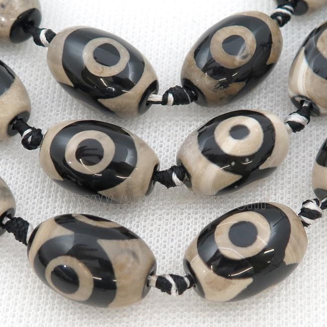 white black Tibetan Agate barrel beads, smooth, eye