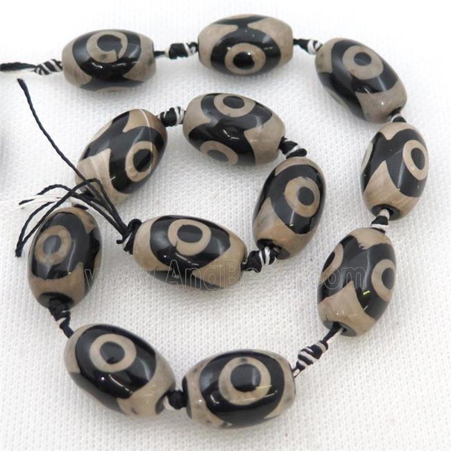 white black Tibetan Agate barrel beads, smooth, eye