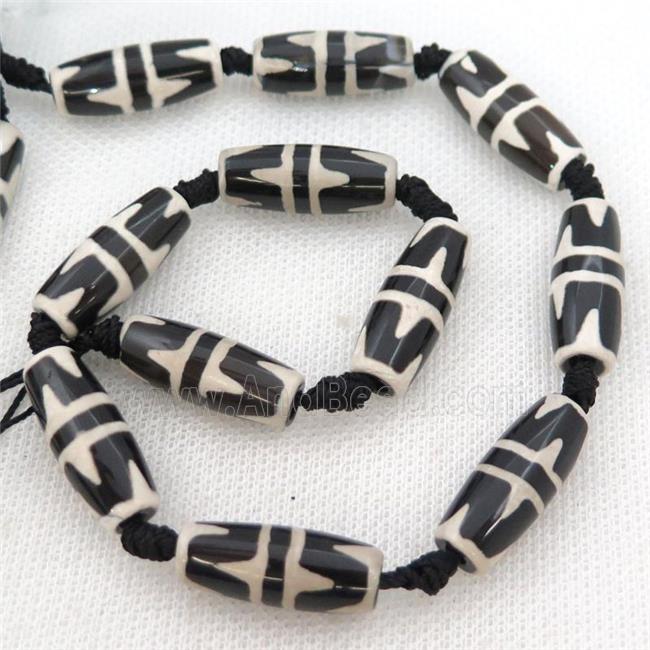black white Tibetan Dzi Agate rice beads