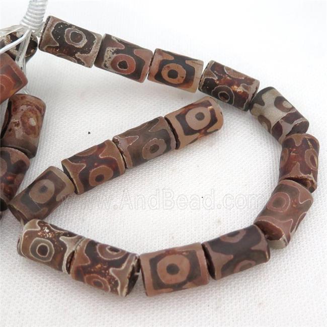matte Tibetan Dzi Agate column beads, eye