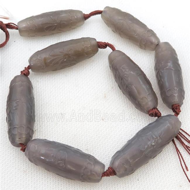 grey Agate rice beads, carved