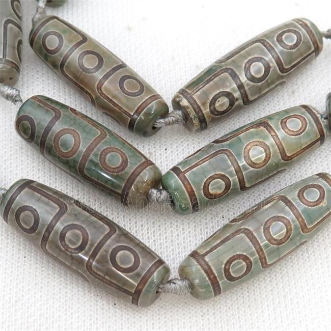 green Tibetan Dzi Agate rice beads, evil eye