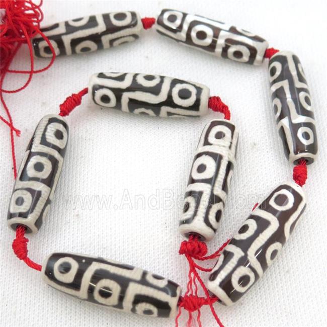 black white Tibetan Dzi Agate rice beads, 9eyes