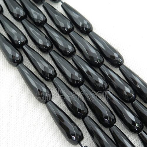 Black Onyx Agate Beads, Faceted Teardrop