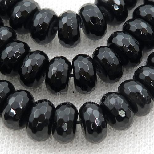 Black Onyx Agate Beads, Faceted Rondelle