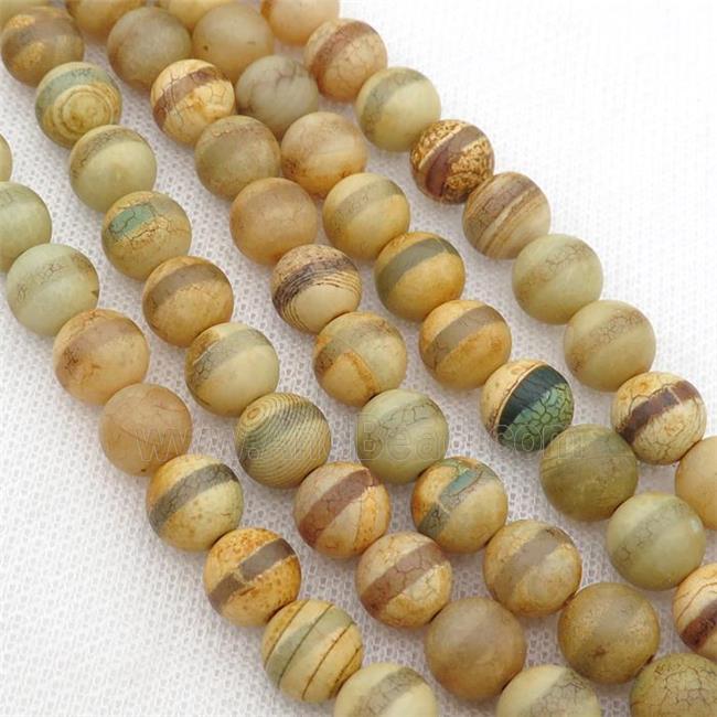yellow Tibetan Style Agate Beads, Round