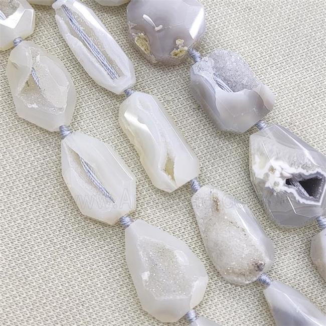 white Agate Geode Druzy Beads, freeform