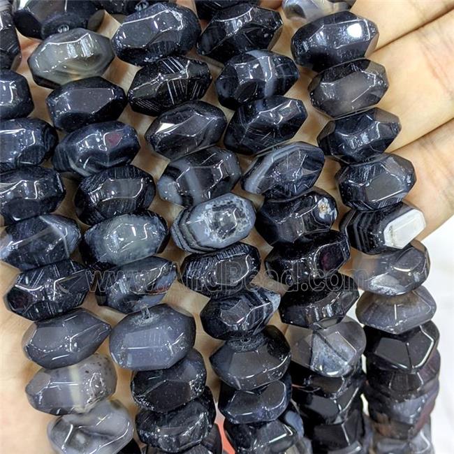Black Agate Beads Rondelle Faceted