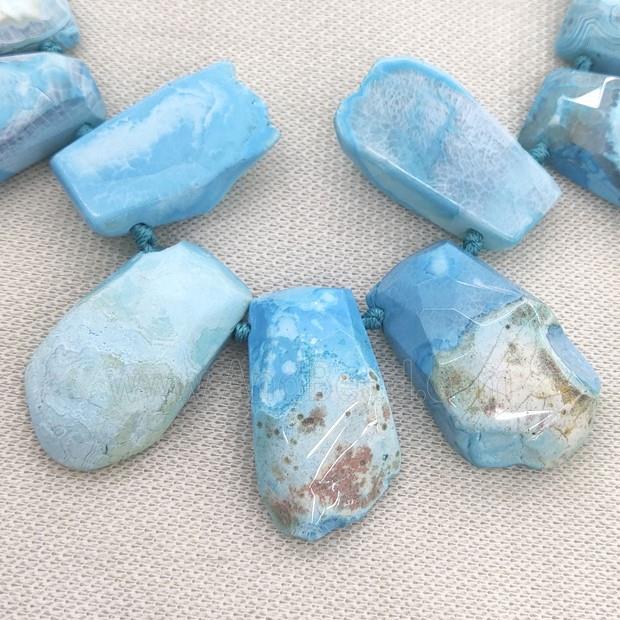 blue Agate trapeziform Beads, graduated