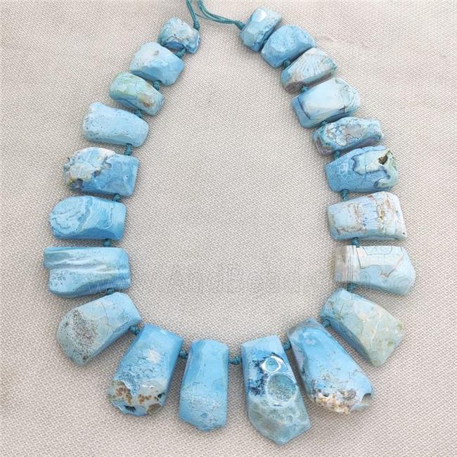 blue Agate trapeziform Beads, graduated