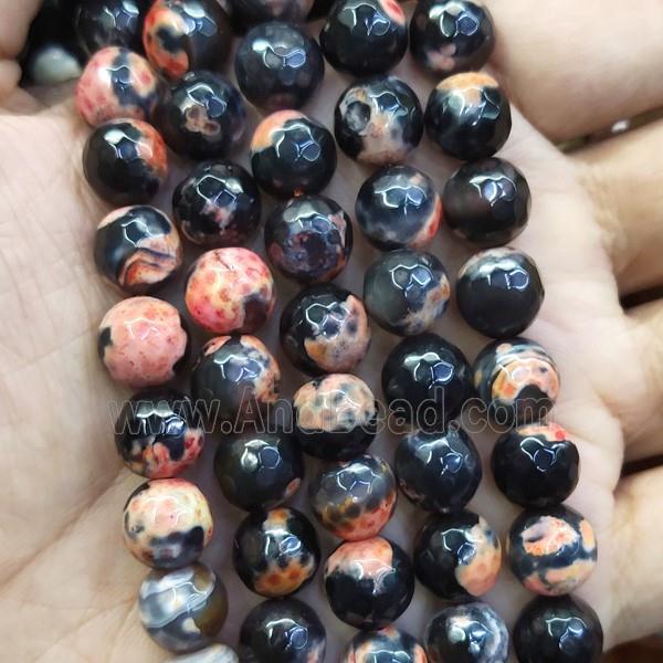 faceted round black Agate Beads, orange dye