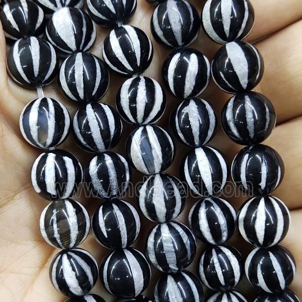 black tibetan Agate beads, round, pumpkin