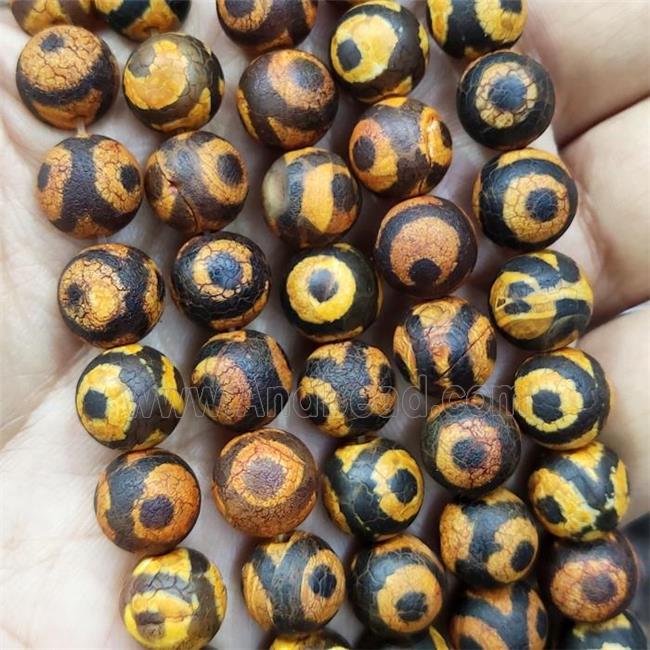 round Tibetan Agate beads, yellow, evil eye
