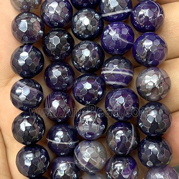purple striped Agate Beads, faceted round, electroplated