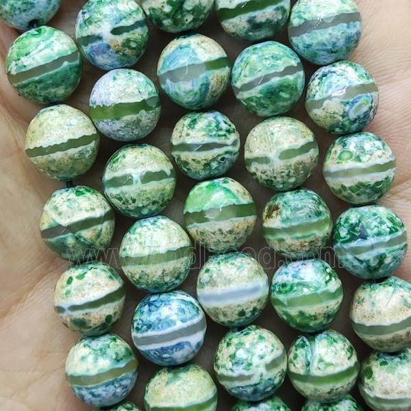green Tibetan Agate Beads faceted round