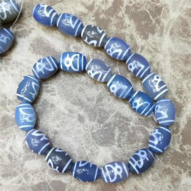 Blue Tibetan Agate Barrel Beads