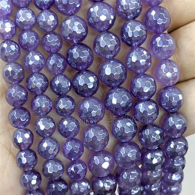 Natural Amethyst Beads Purple Faceted Round Electroplated