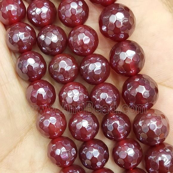 Natural Red Carnelian Agate Beads Faceted Round Electroplated