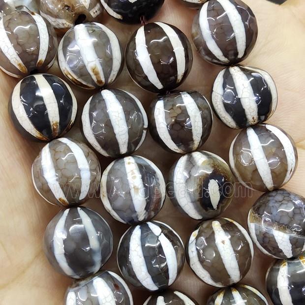 Gray Tibetan Agate Beads Faceted Round Watermelon