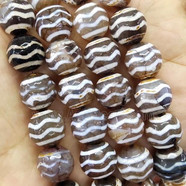 Gray Tibetan Agate Beads Wave Faceted Round