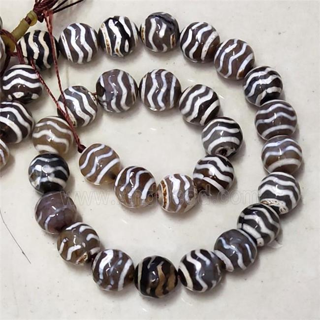 Gray Tibetan Agate Beads Wave Faceted Round