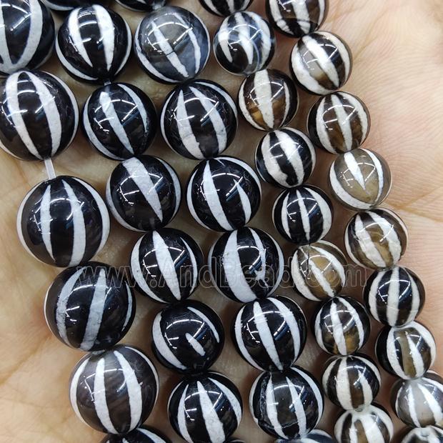 Tibetan Agate Beads Round Smooth Watermelon