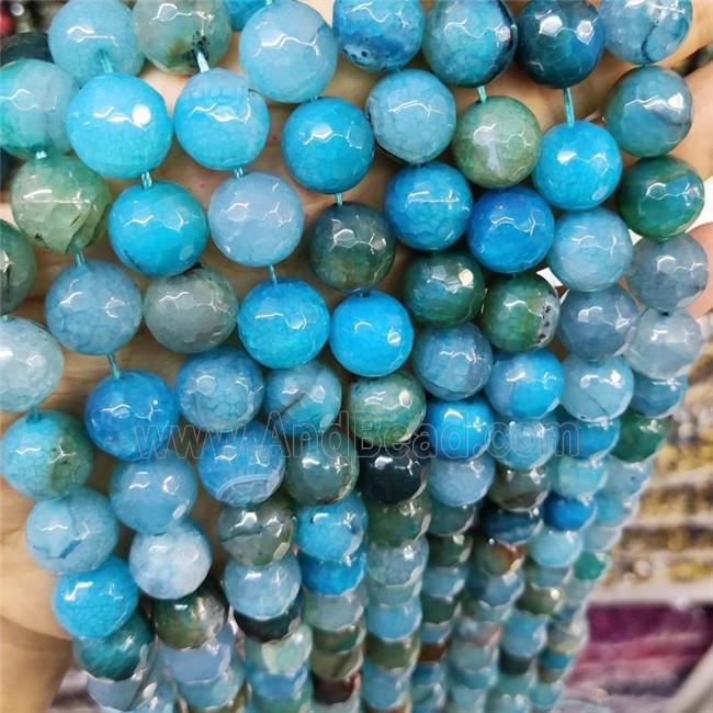 Natural Agate Beads Faceted Round Blue Dye B-Grade