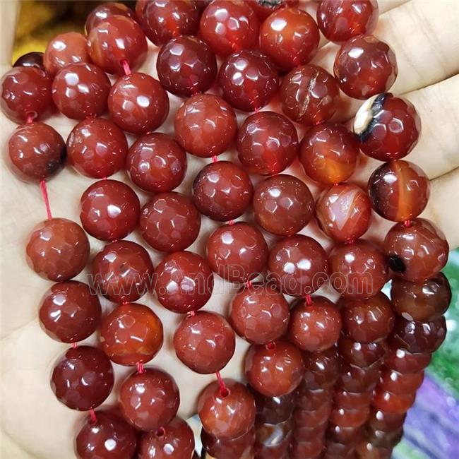 Natural Agate Beads Faceted Round Red Dye B-Grade