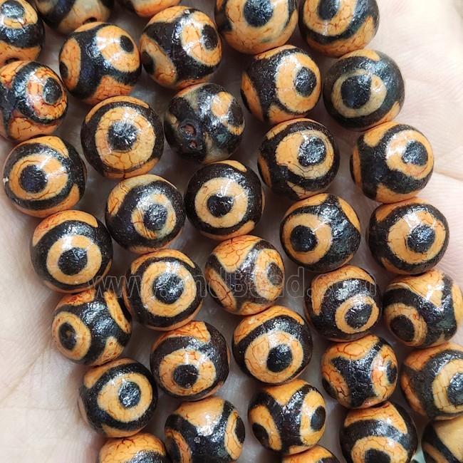 Orange Fire Tibetan Agate Round Beads Evil Eye Smooth