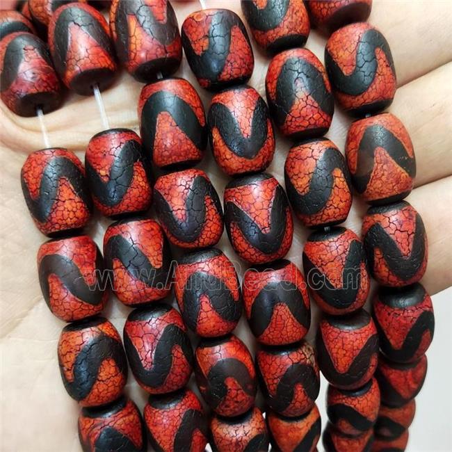 Red Fire Tibetan Agate Barrel Beads
