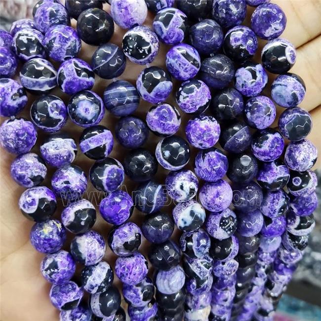 Dye Agate Beads Faceted Round Purple