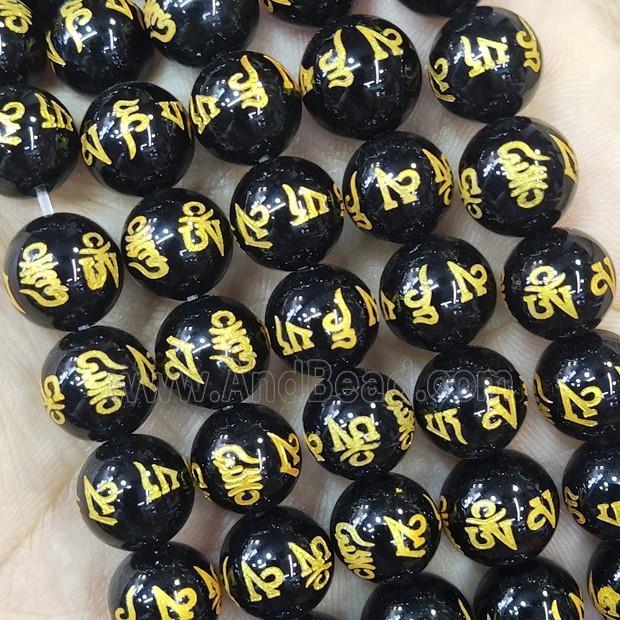 Black Agate Buddhist Beads Round Dye Om Mani Padme Hum