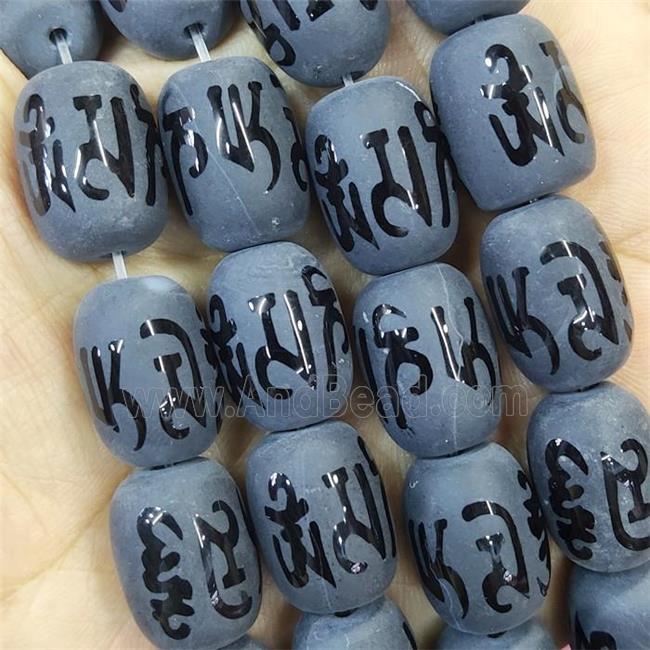 Black Onyx Agate Buddhist Beads Barrel Om Mani Padme Hum Matte