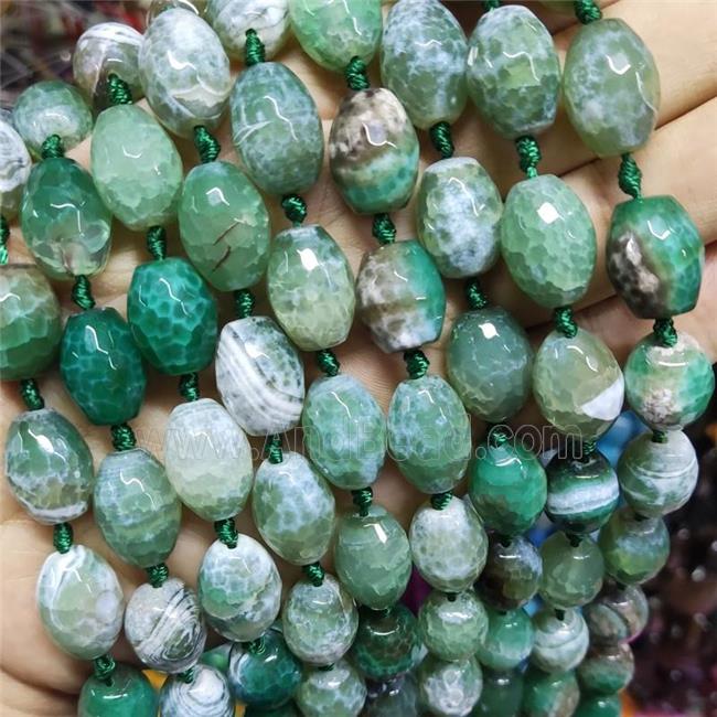 Green Fire Agate Barrel Beads Faceted