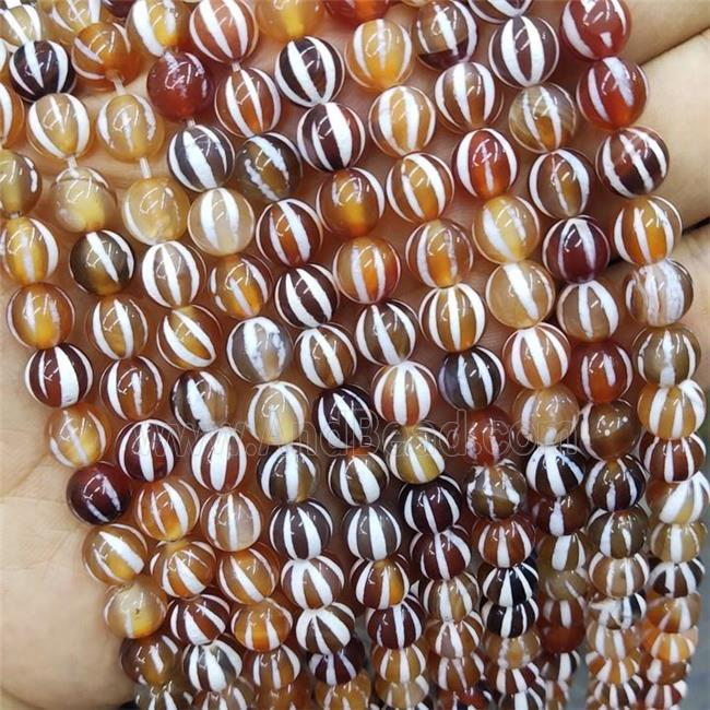 Red Tibetan Agate Beads Round Smooth Watermelon