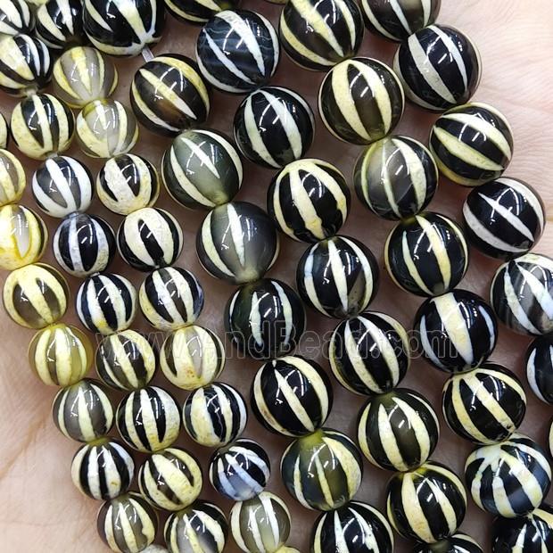 Tibetan Agate Beads Round Smooth Watermelon Yellow