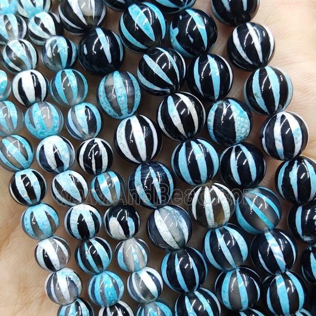 Tibetan Agate Beads Round Smooth Watermelon Blue